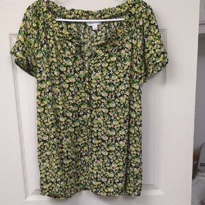 Counterparts Black Floral Short Sleeve Peasant Blouse